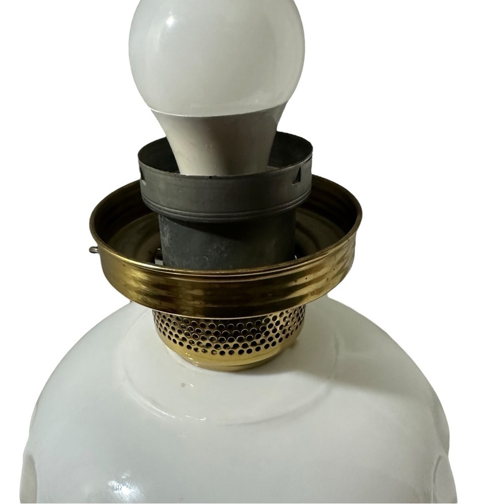 Vtg Hand Painted Floral Bulbous Ceramic Hurricane Parlor Lamp Brass Pedestal 24” - Picture 12 of 17